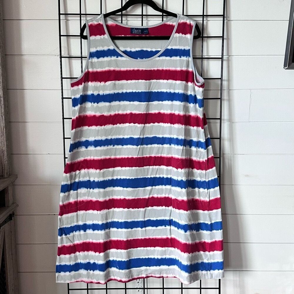 d&co Beach Sleeveless Knit‎ Dress Womens XL Red Blue USA Patriotic American